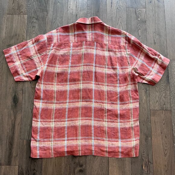 Tommy Bahama 100% Linen Plaid Button Up Shirt Short Sleeve Size L - Picture 3 of 6